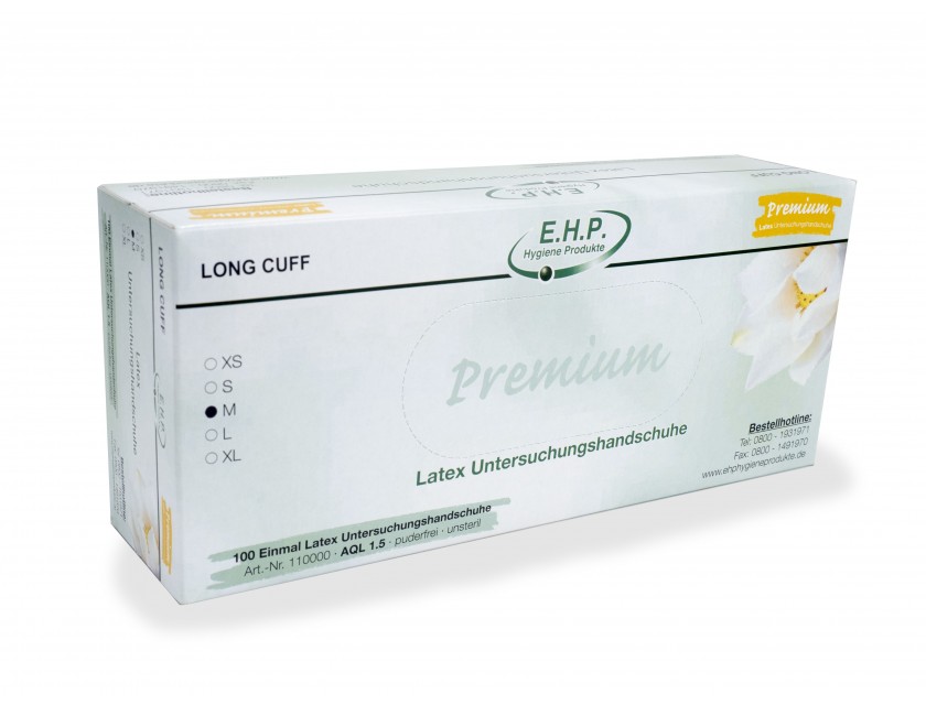 EHP Latexhandschuhe Premium Long Cuff, X-Large, puderfrei, AQl 1.5