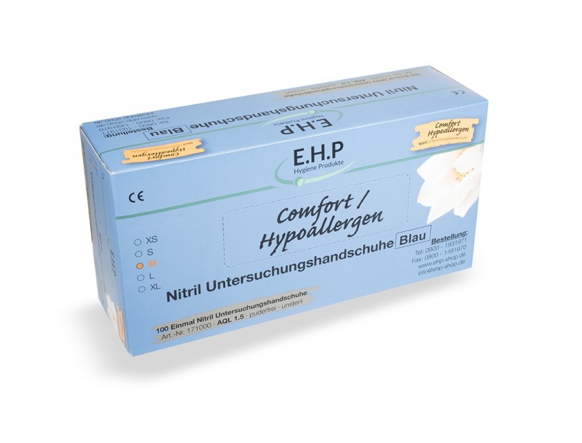 EHP Nitrilhandschuhe Comfort, M, Blau, 100 Stück