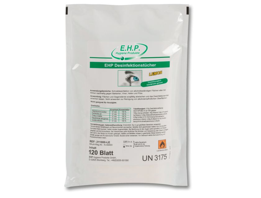 EHP Desinfektionstücher für Oberflächen, Lemon, 120 Tücher