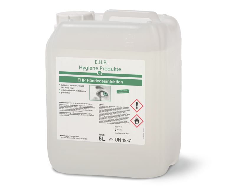 EHP Händedesinfektion 5 Liter Kanister , Zertifiziert Hautfreundlich, Biozid, DGHM/VAG gelistet