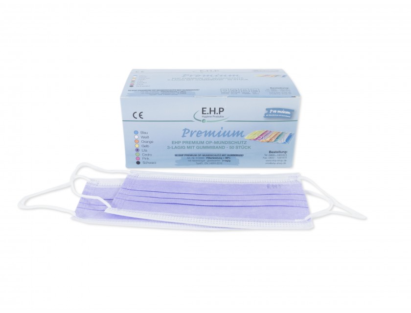 EHP Medizinischer OP-Mundschutz mit Gummiband, Lila, 50 Stück