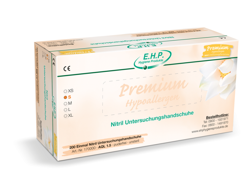 EHP Nitrilhandschuhe Hypoallergen, XS, Weiß, 200 Stück